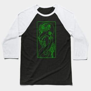 Alphonse Mucha Primevere Green Neon Baseball T-Shirt